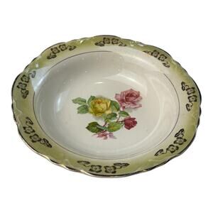 Vintage Thompson Pottery Francis Serving Bowl Yellow Scalloped Floral‎ Design